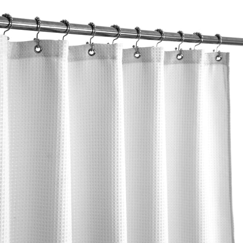 Barossa Design longer shower curtain with 75-inch height and waffle weave.