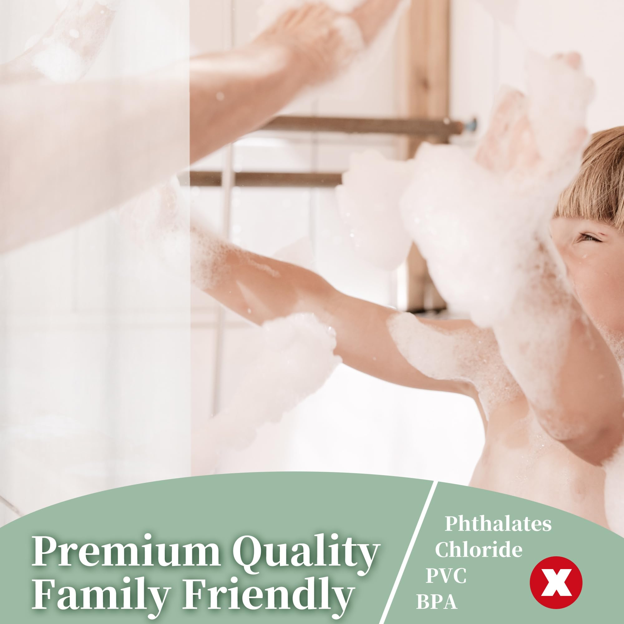 Barossa Design frosted PEVA curtain is waterproof and PVC-free.