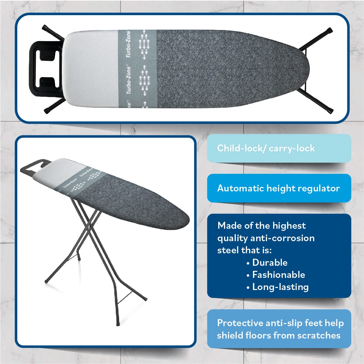 Bartnelli Classic height adjustable 36 inch board for comfortable ironing height