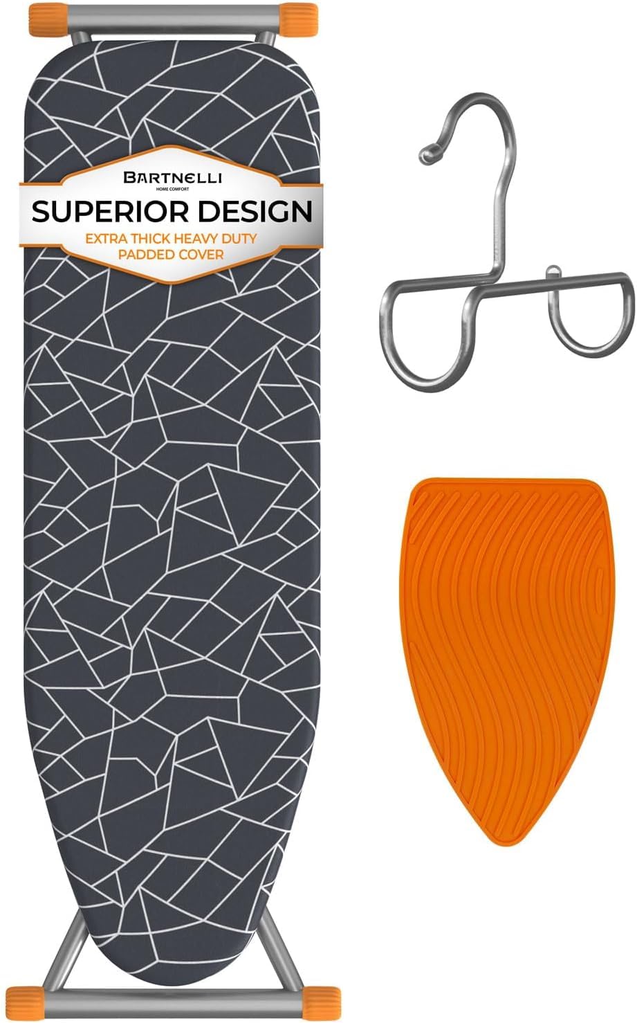 Bartnelli compact ironing board folded for space-saving convenience in small rooms.