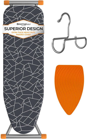 Bartnelli compact ironing board folded for space-saving convenience in small rooms.