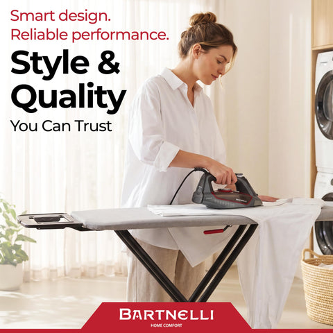 Bartnelli iron rest integrated into the frame for steady support during pressing.