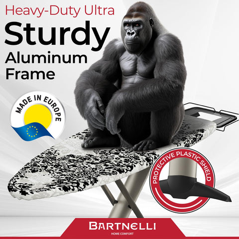Bartnelli Pro Luxury Ironing Board adjustable height enables comfortable ironing.