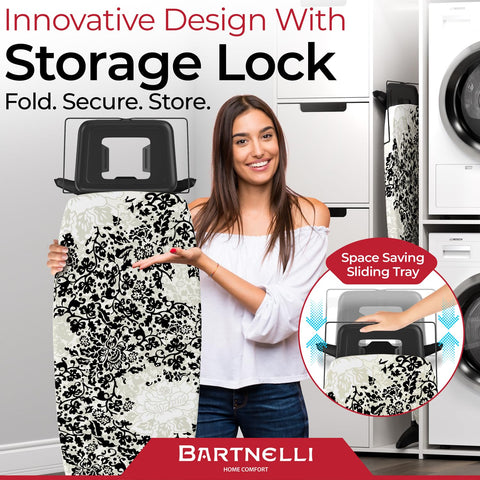 Bartnelli Pro Luxury Ironing Board foldable design saves space after use.