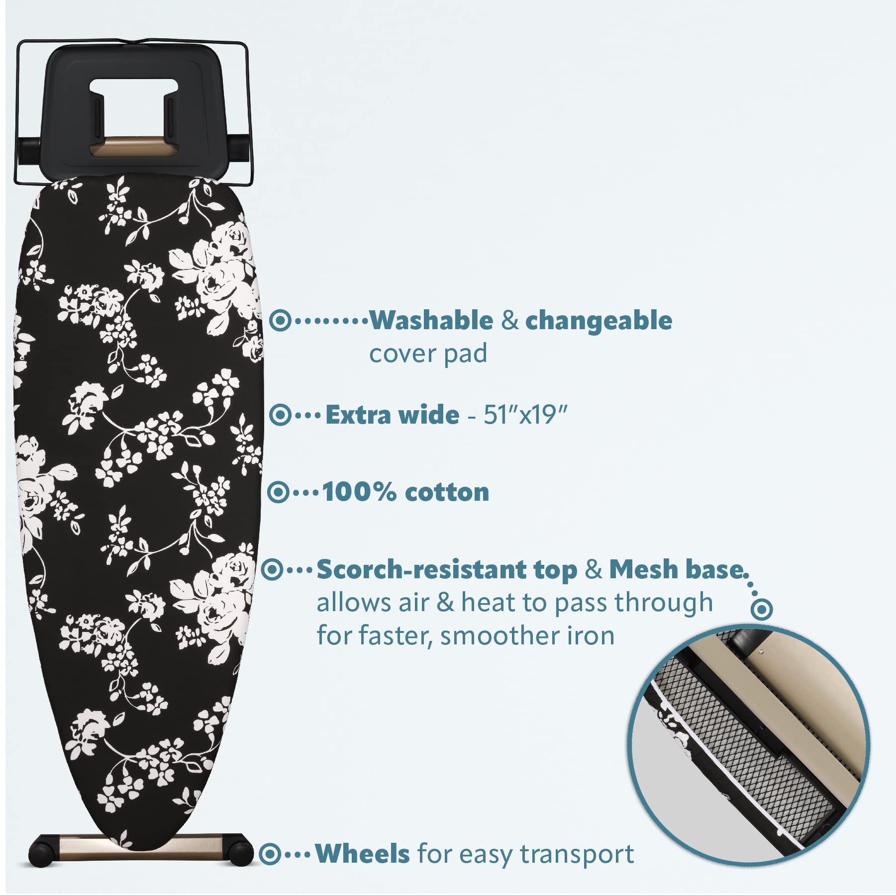 Bartnelli Pro Luxury steam iron rest shelf supports convenient garment placement.