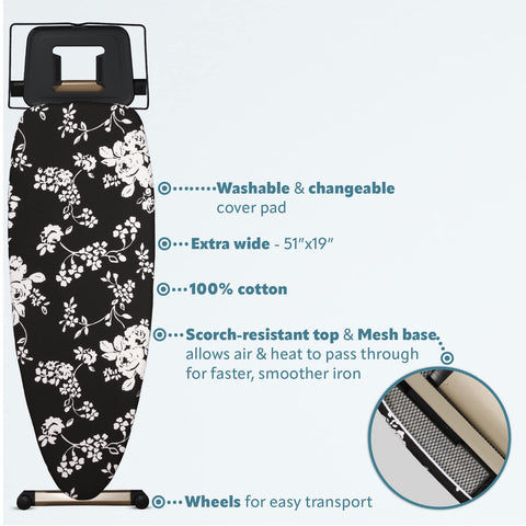 Bartnelli Pro Luxury steam iron rest shelf supports convenient garment placement.