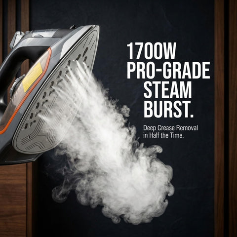 Bartnelli Pro steam burst demonstrates deep crease removal on denim and cotton