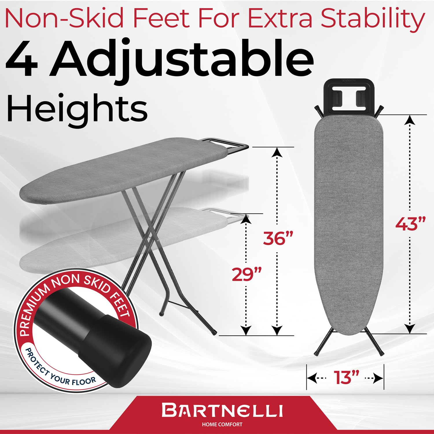 Height-adjustable track ranges from 29 to 36 inches.