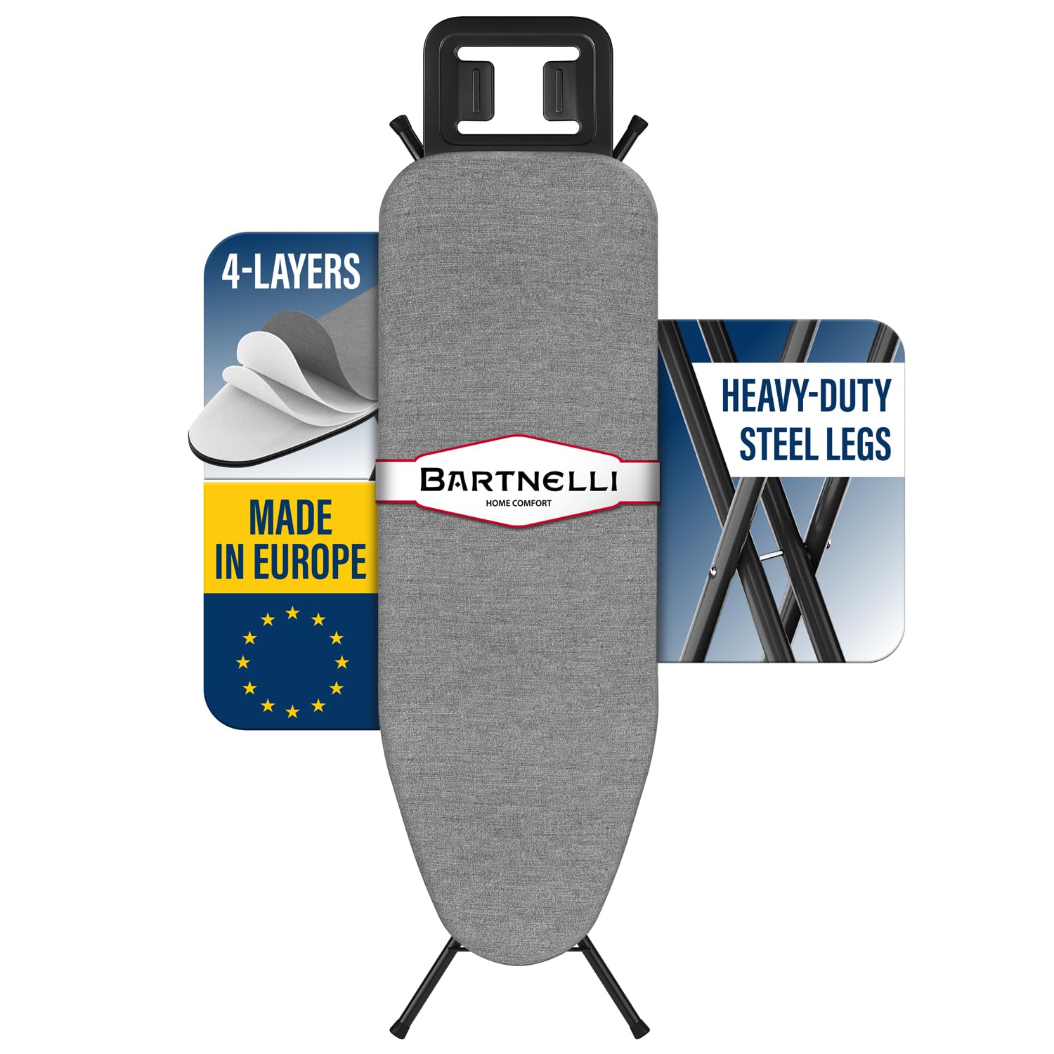 Bartnelli by Rorets ironing board with 43x13 inch surface for efficient at-home ironing.