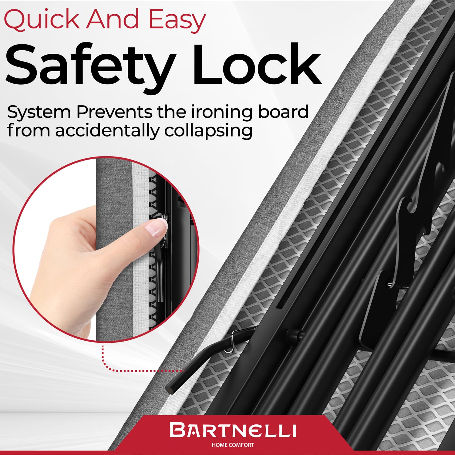 Built-in safety iron rest keeps hot tools within reach.