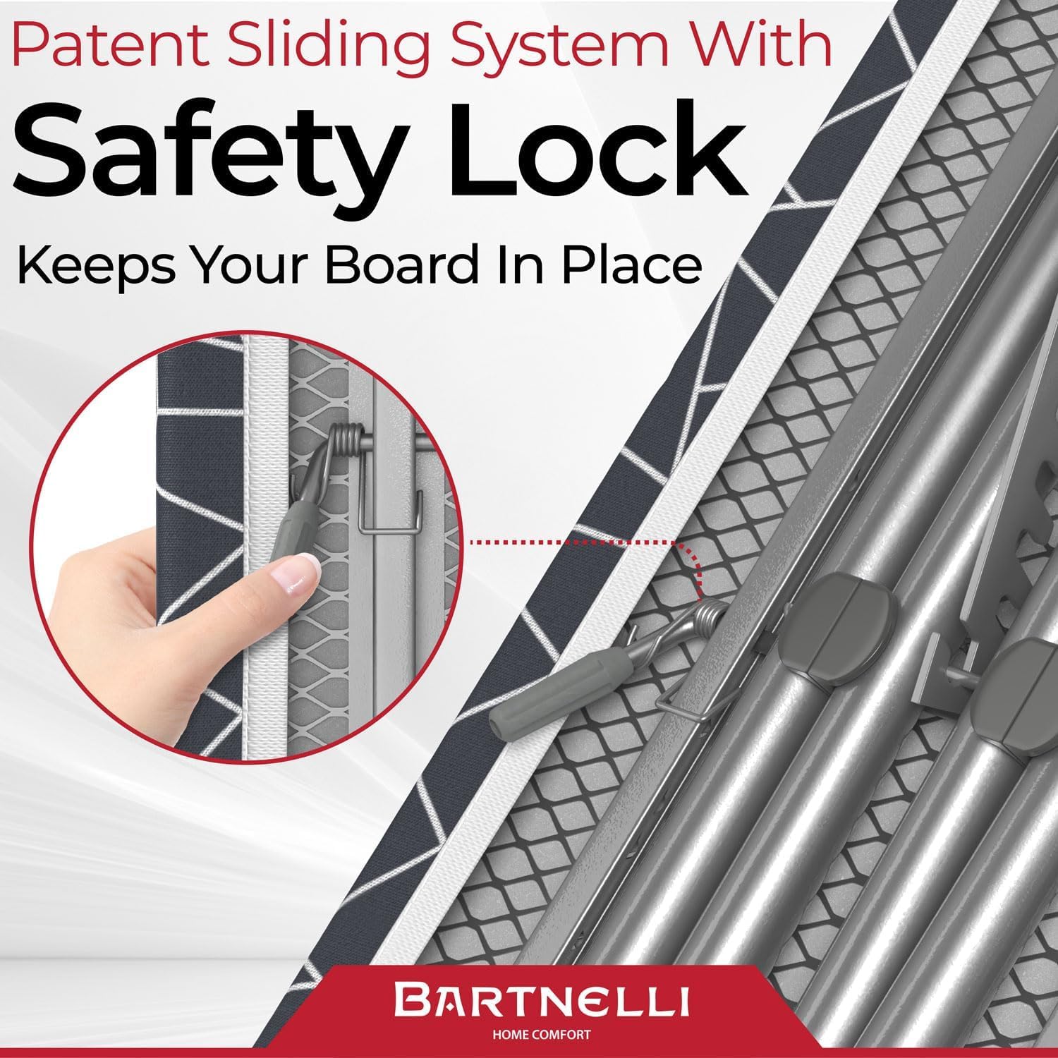 Bartnelli silicone iron pad provides smooth glide and protection from heat.