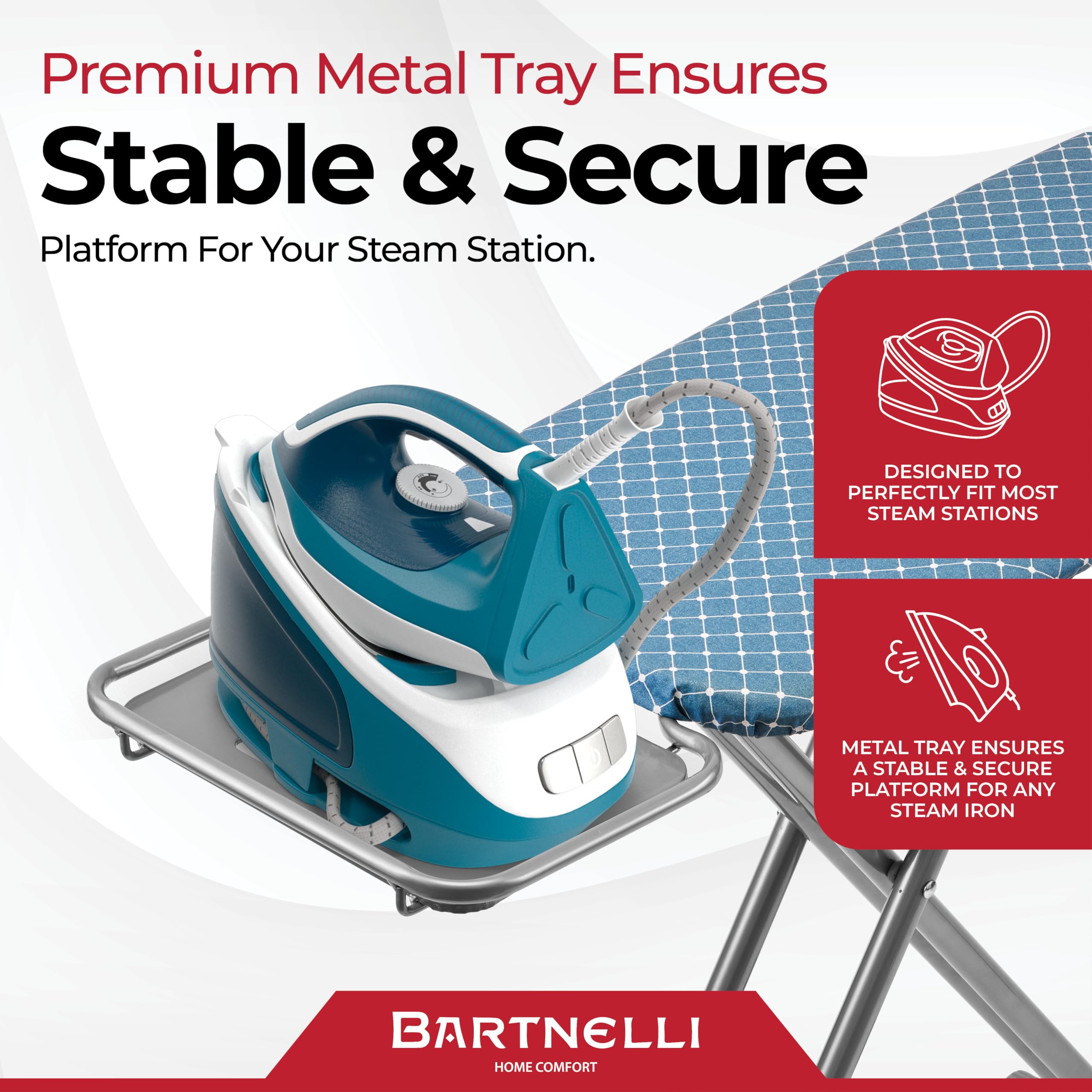 Bartnelli upgraded iron rest with hanger rack for organized finishing