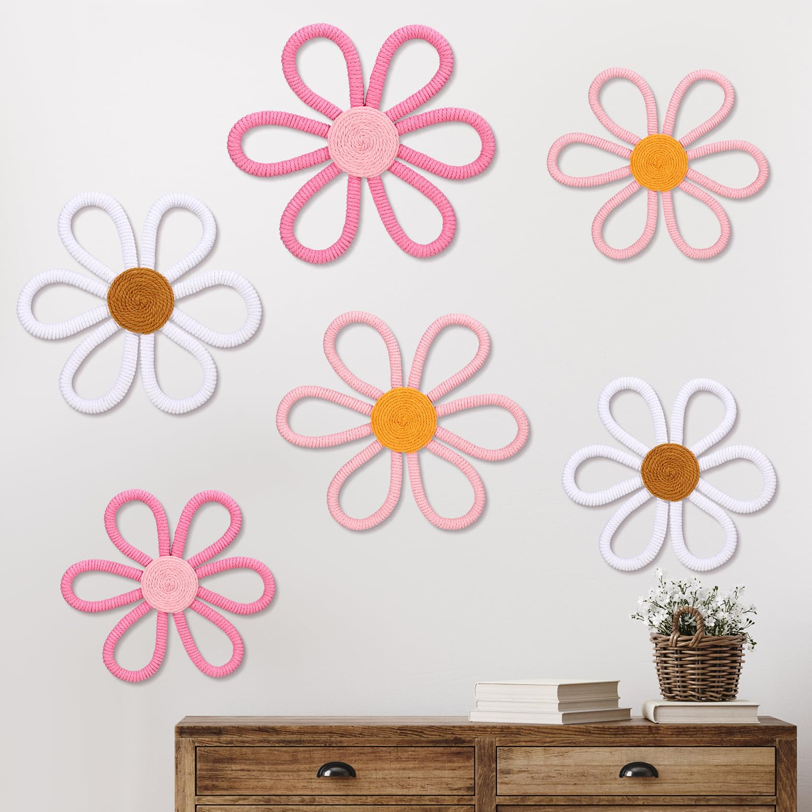 Barydat daisy wall hanging collection in 6 pieces adds playful boho charm to nursery decor