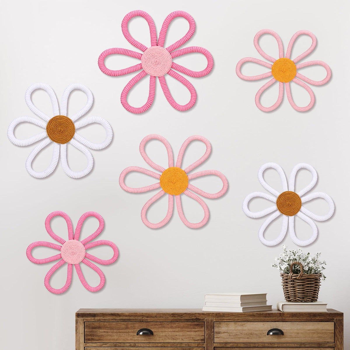 Barydat daisy wall hanging collection in 6 pieces adds playful boho charm to nursery decor