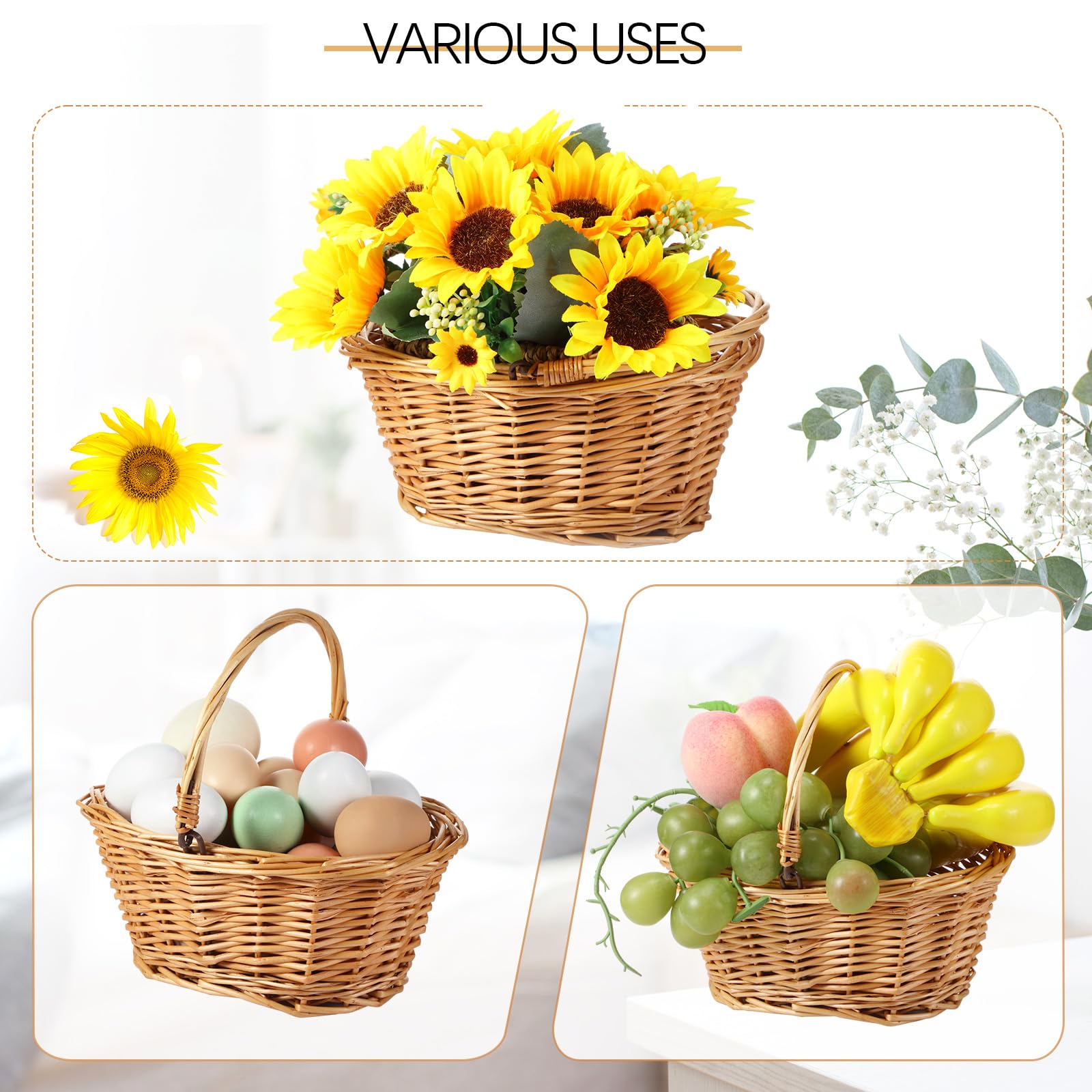 Barydat Easter egg basket wicker invites festive egg hunts and colorful displays.