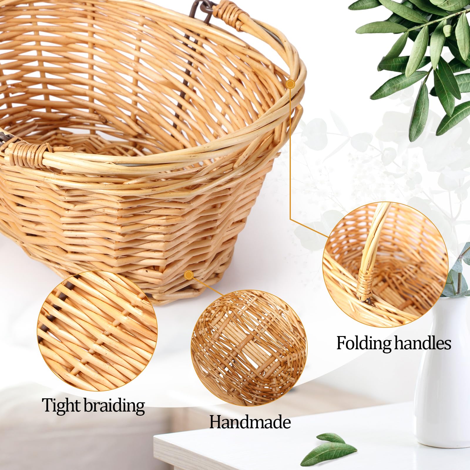 Barydat khaki wicker basket blends with natural wedding decor.