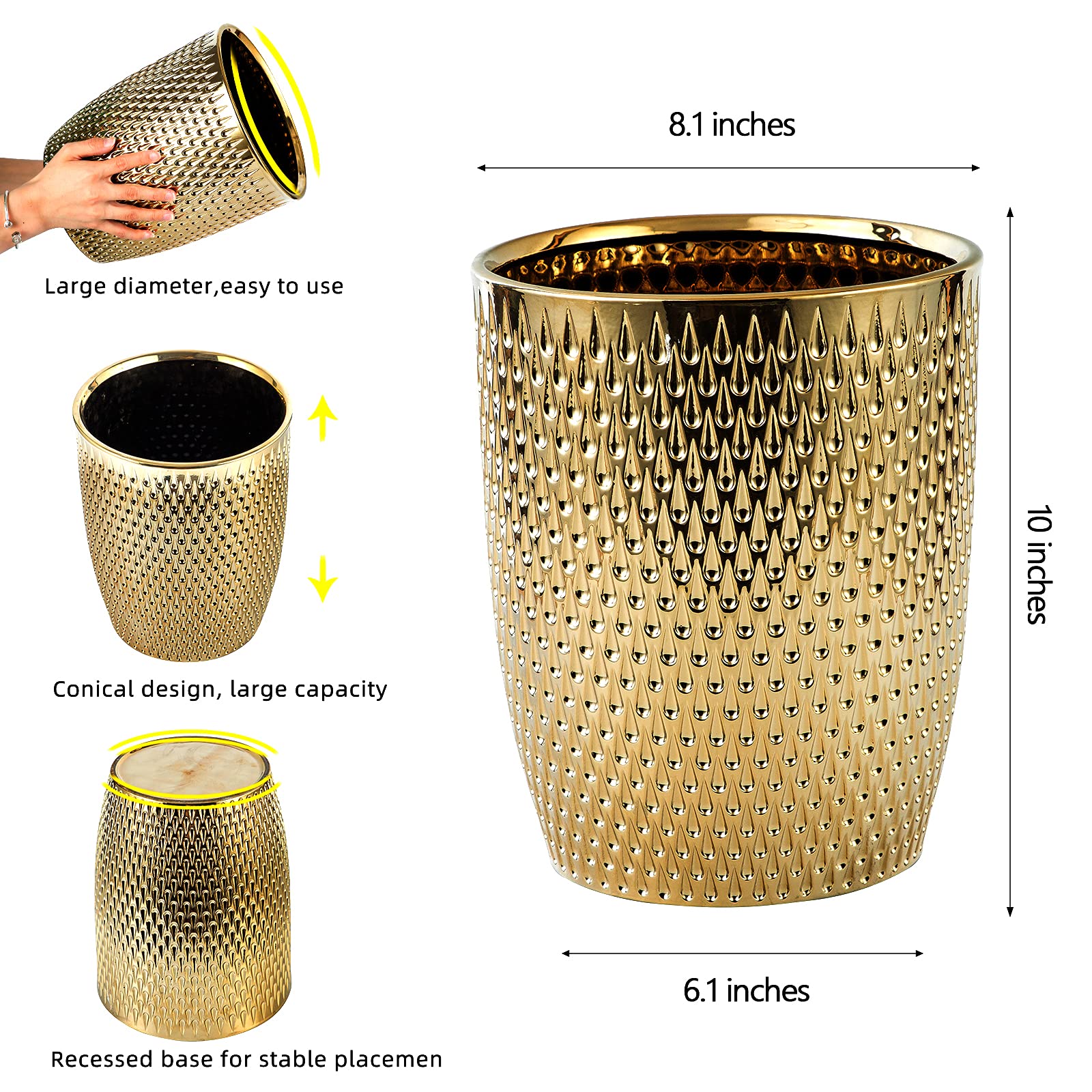 BASDHE raindrop-shape-trash-bin-gold-finish elevates bathroom vanity.