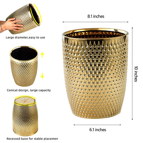 BASDHE raindrop-shape-trash-bin-gold-finish elevates bathroom vanity.
