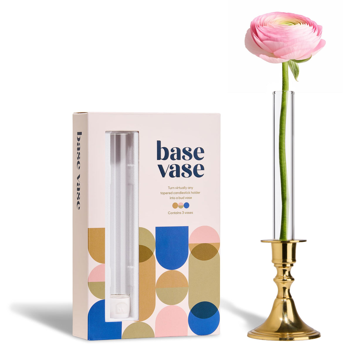 Base Vase 3-pack bud vases in glass with silicone bases for elegant tables