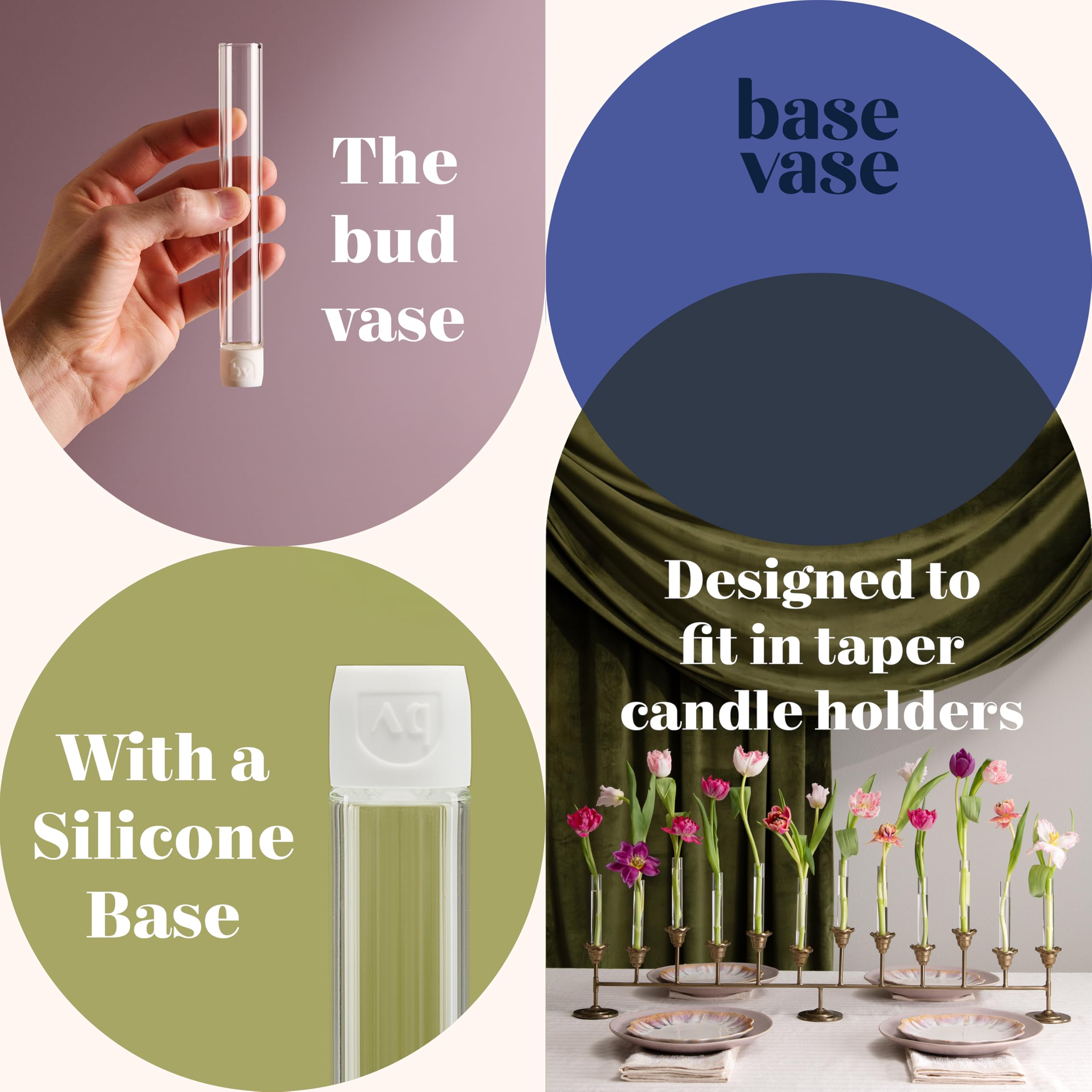 Base Vase with flowers creates vibrant centerpieces on tables
