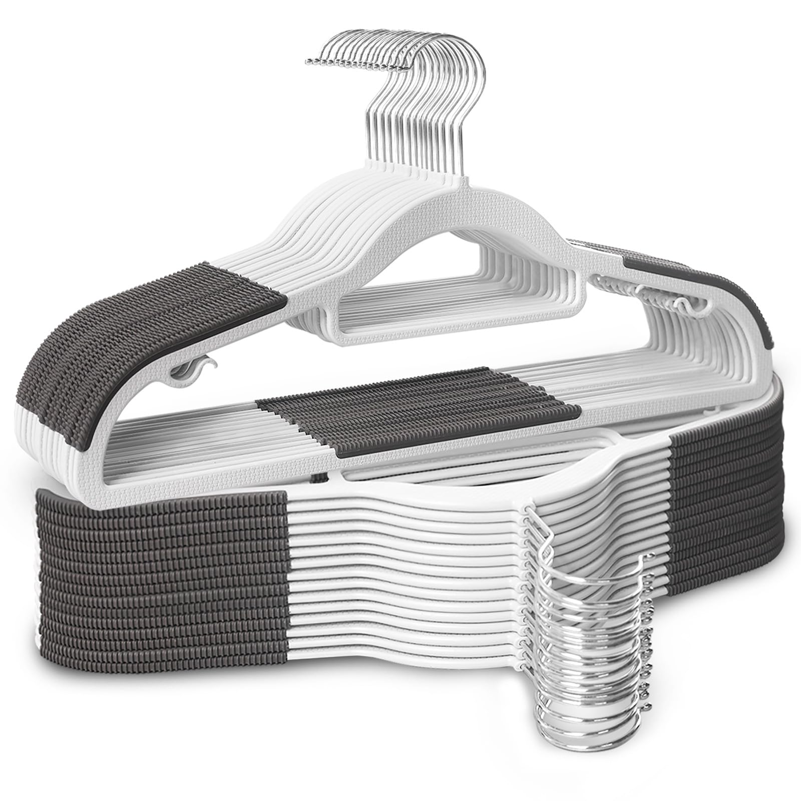 Baseca non-slip hanger with shoulder grips securely holds tops and dresses.