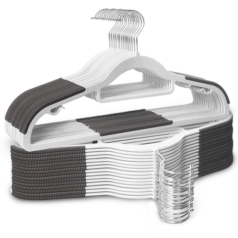 Baseca non-slip hanger with shoulder grips securely holds tops and dresses.