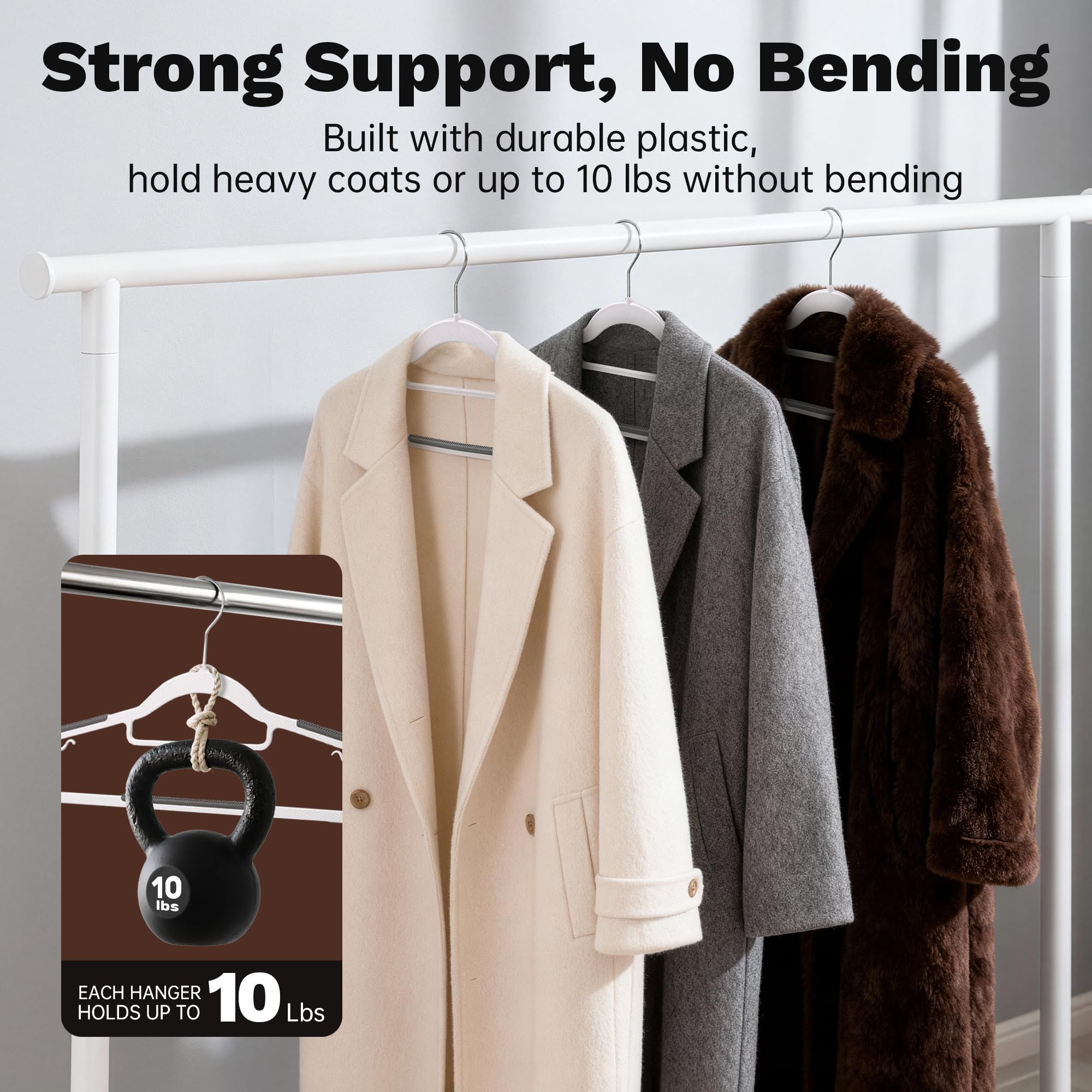 Baseca slim shoulder design saves space while keeping garments tidy.