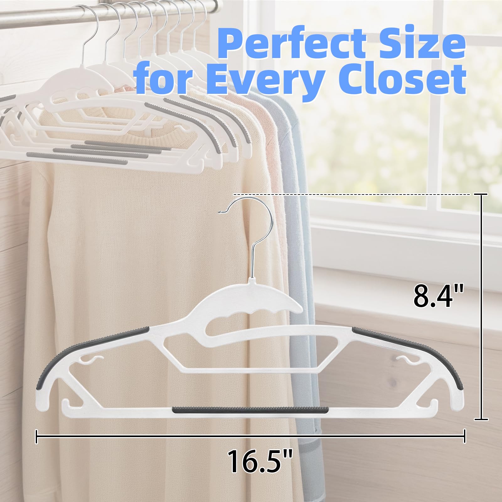 Baseca hangers featuring a 360° rotating hook for easy closet access.
