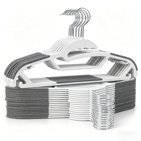 Baseca 30-pack hangers with non-slip design keeping shirts secure and organized.