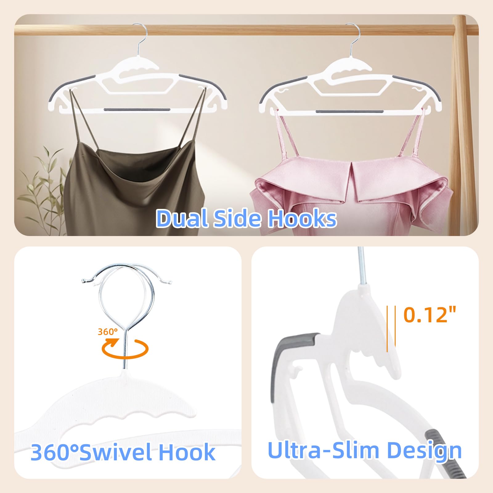 Baseca ultra-thin 0.2-inch profile saves space while supporting garments.