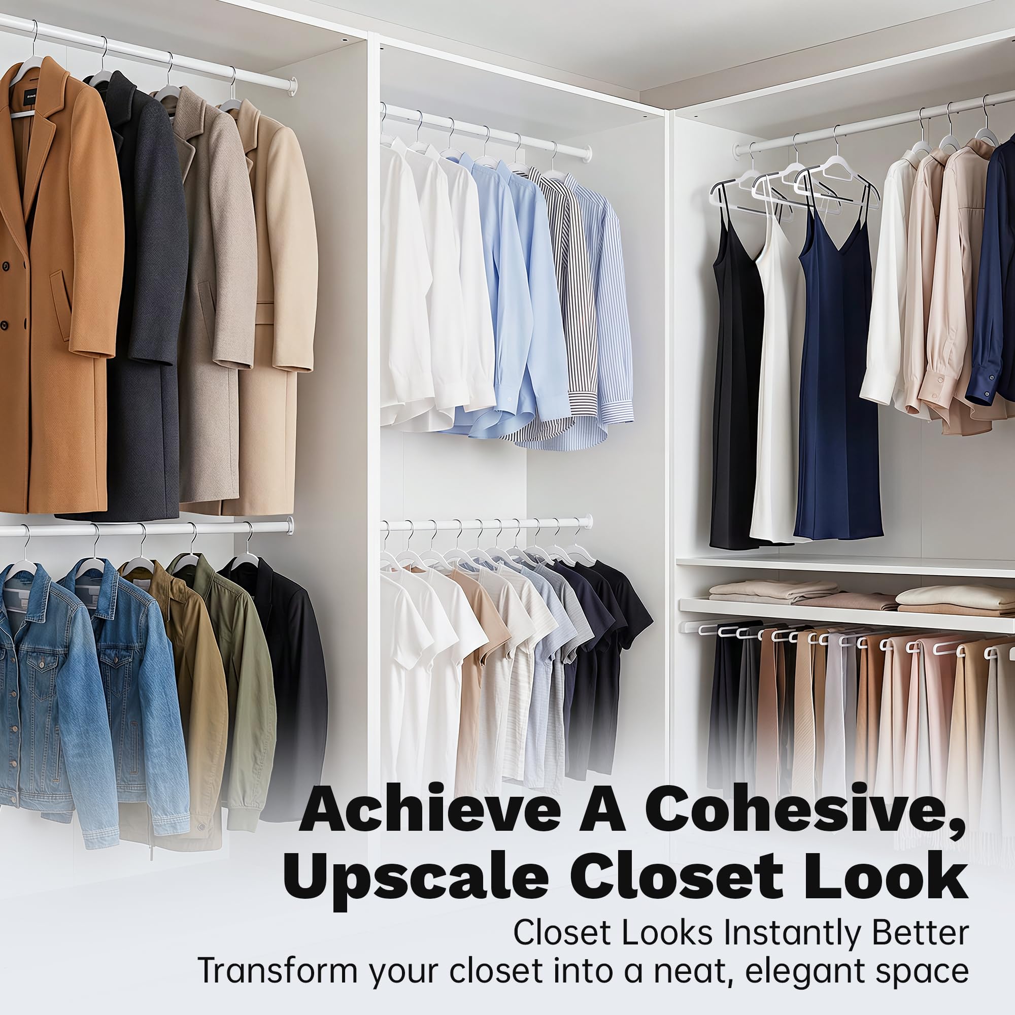 Baseca white hangers blend with any closet for a neat look.