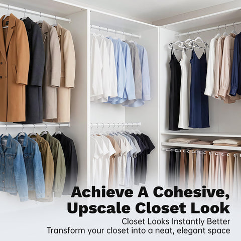 Baseca white hangers blend with any closet for a neat look.