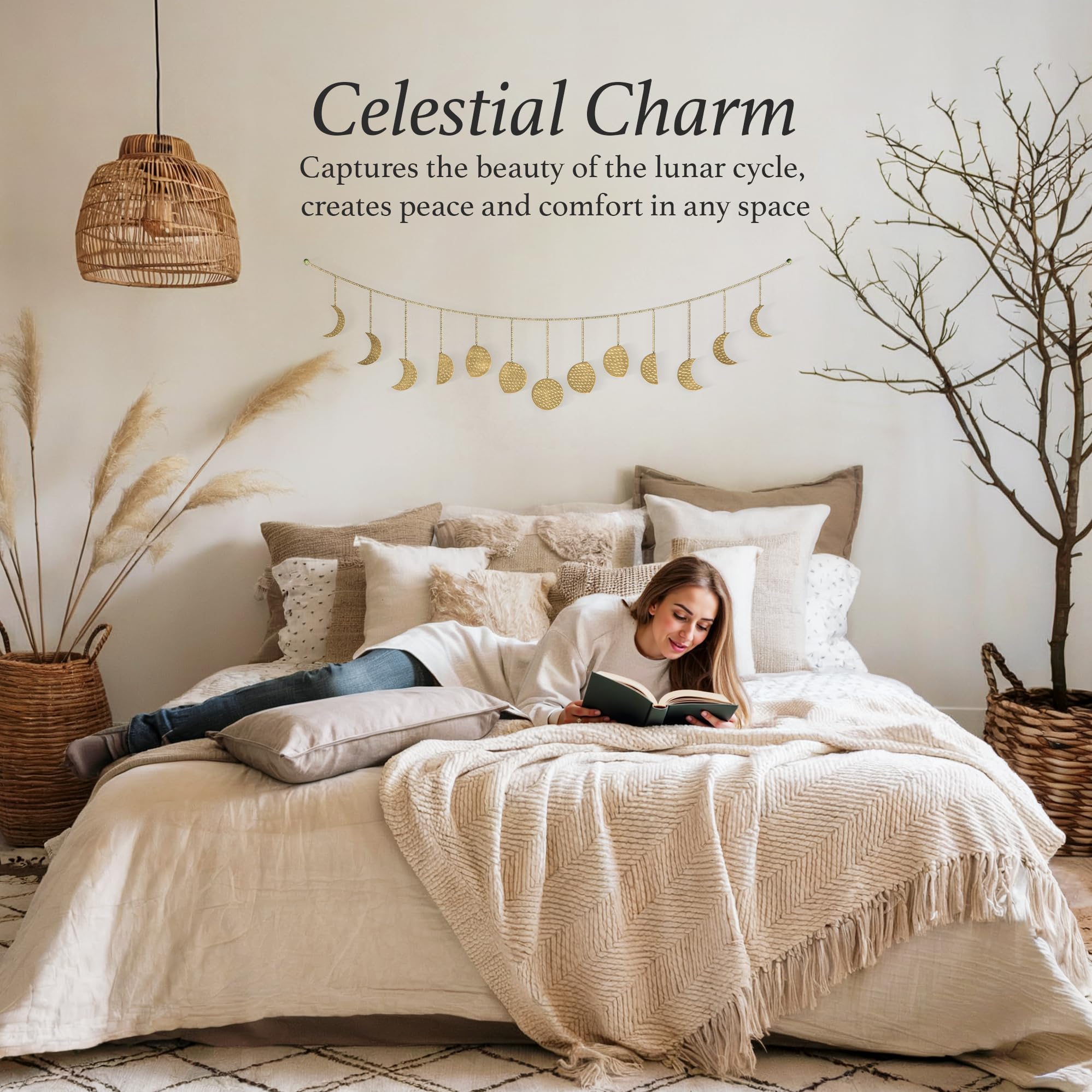 BASE ROOTS 13 phases moon wall art, celestial design perfect for bedrooms or living spaces.