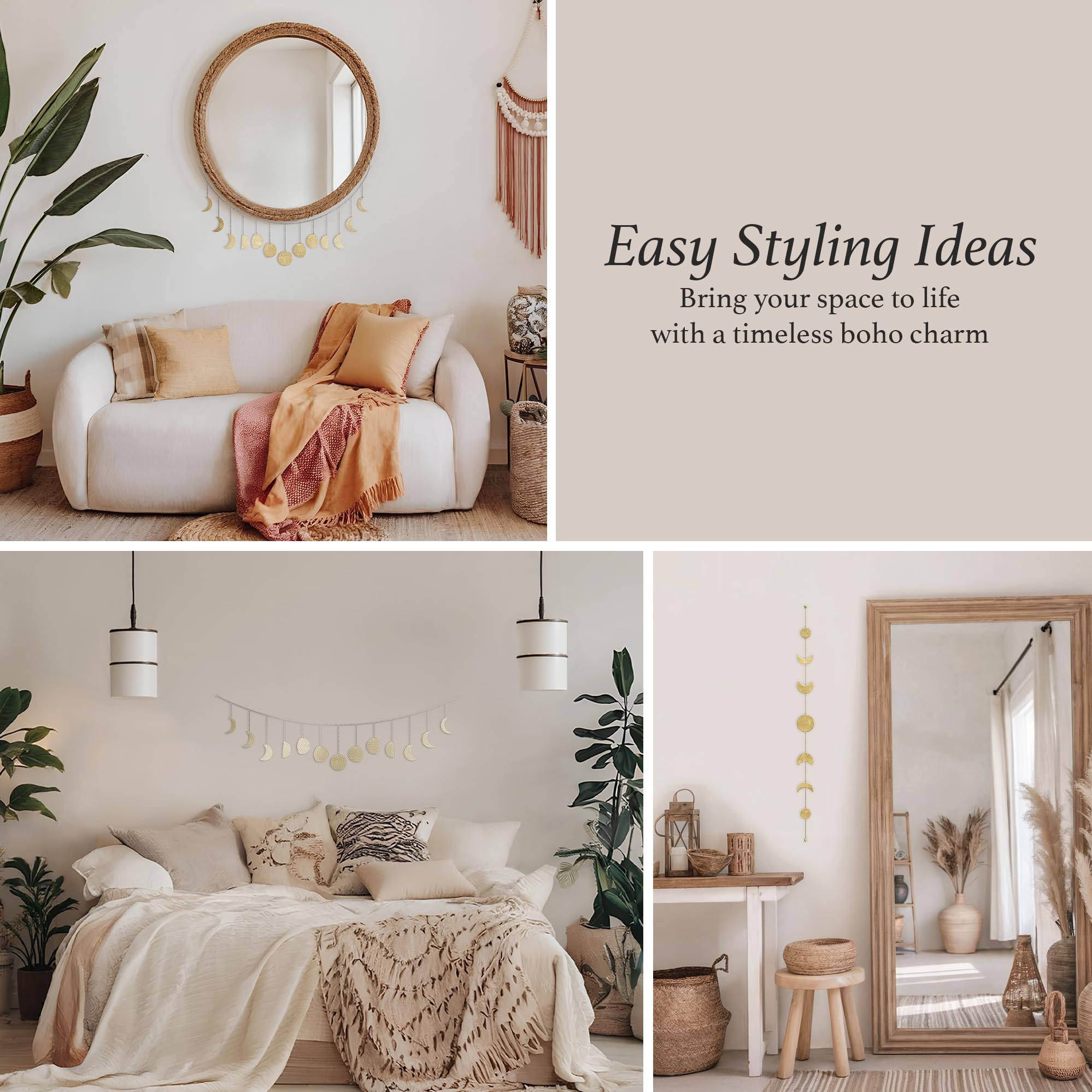 BASE ROOTS moon phases wall decor, ideal for boho bedroom styling.