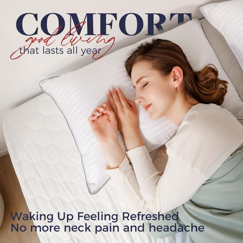 Basic Beyond king pillows on bed illustrate soft microfiber fill with supportive contour.