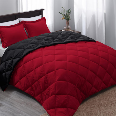 Basic Beyond king size red and black comforter, reversible for versatile all-season styling.