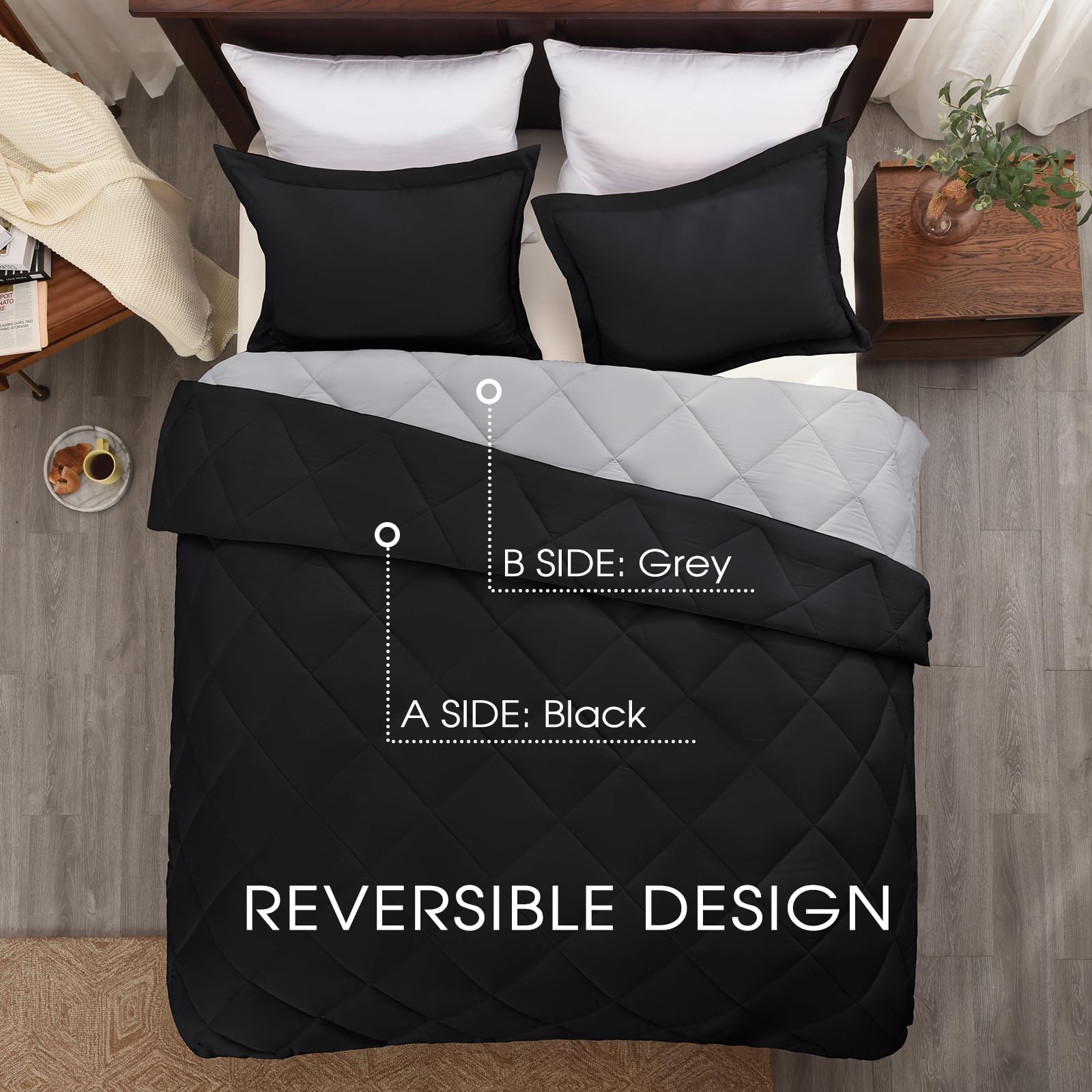 Basic Beyond reversible comforter in two tones for different looks.