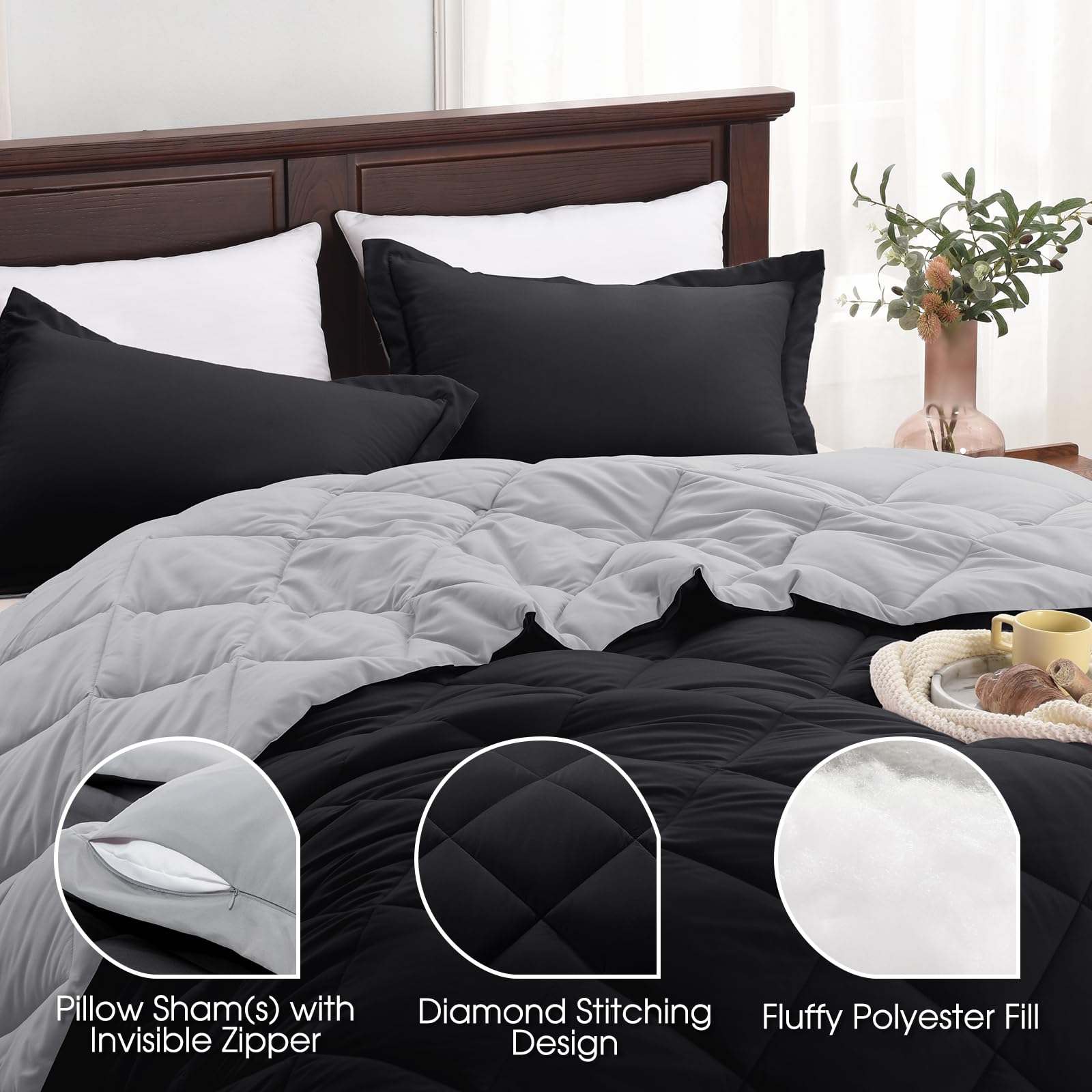 Basic Beyond two pillow shams with 2-inch flange for coordinated bedding.