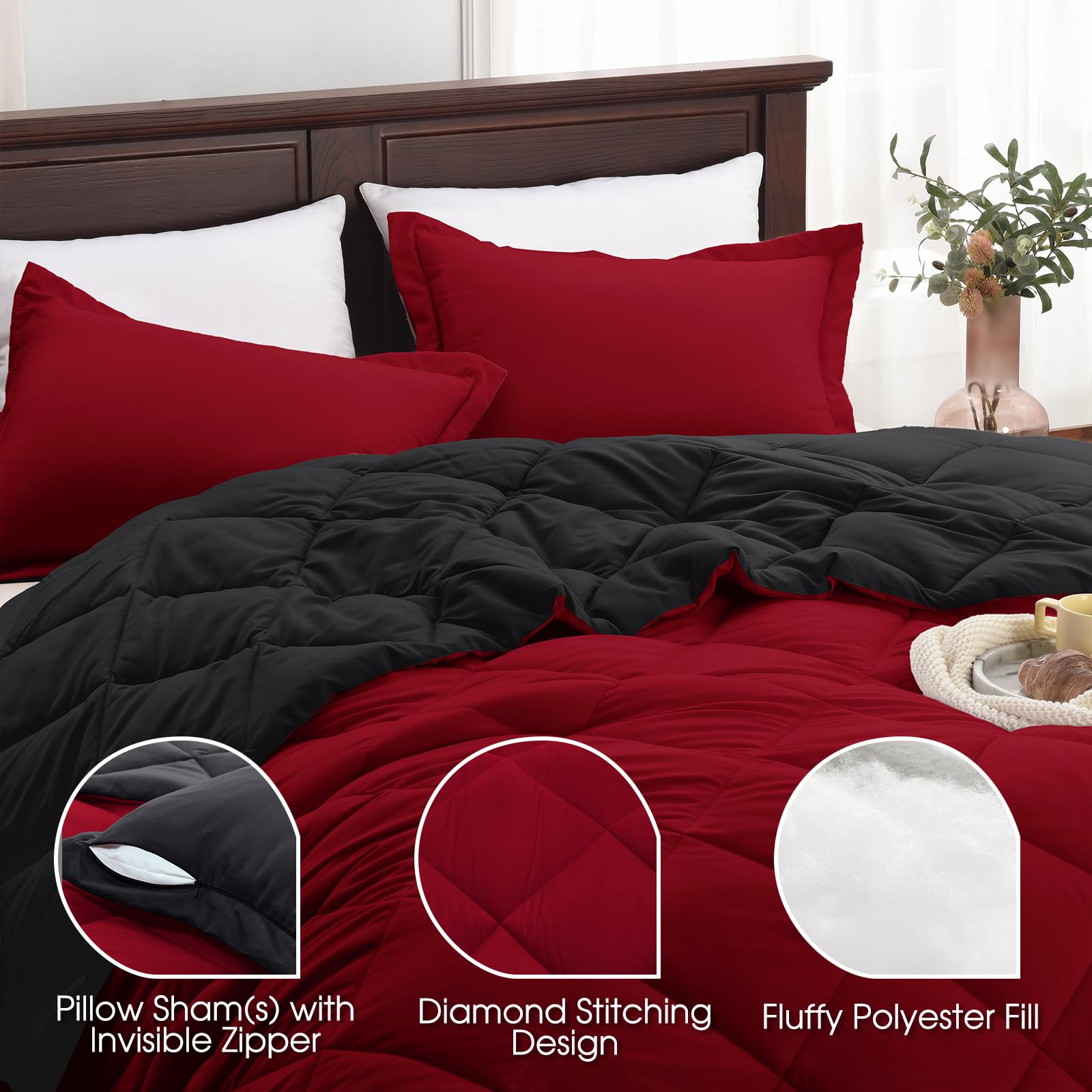 Basic Beyond queen comforter set shows color duality and durable construction for daily use.