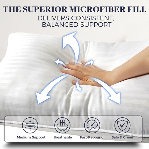 Basic Beyond Standard Pillow side view on bed for balanced support