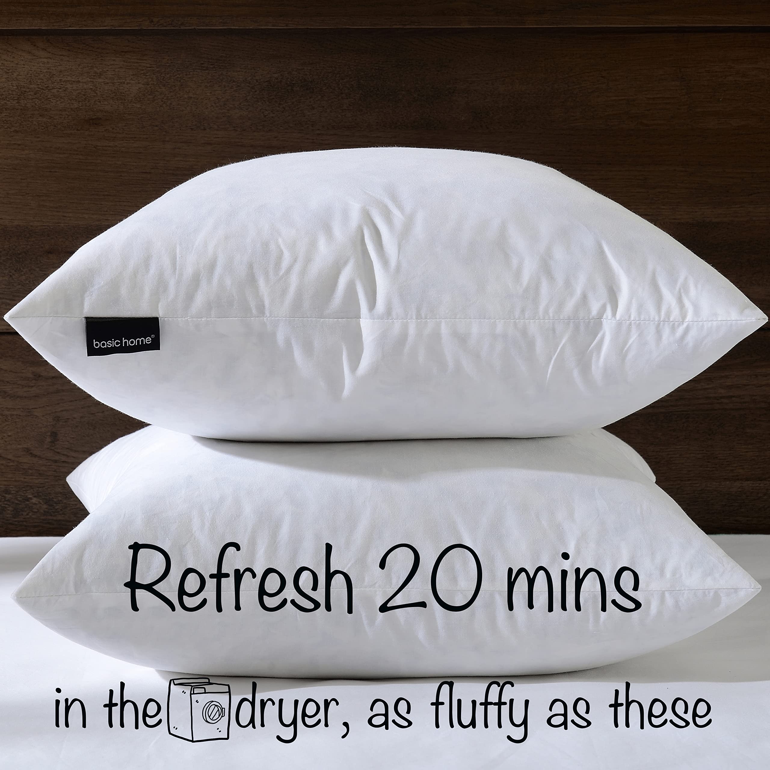 Basic Home hotel-look pillow insert enhances bedroom styling with premium texture.