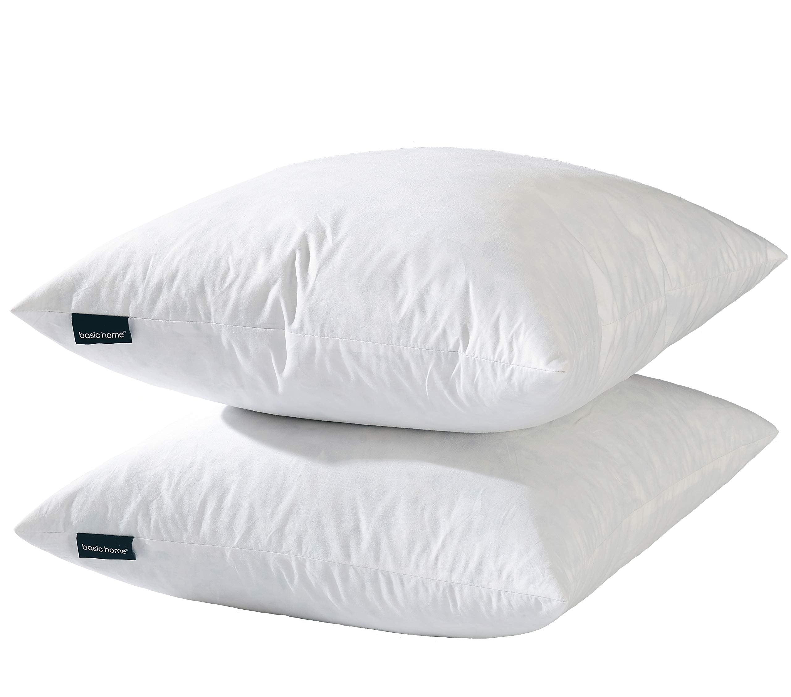 Basic Home hotel-style goose feather pillow insert on sofa delivers plush, hotel-inspired comfort.