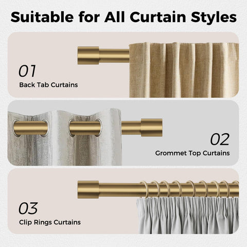 basics4all brass gold curtain rod close-up shows sturdy construction.