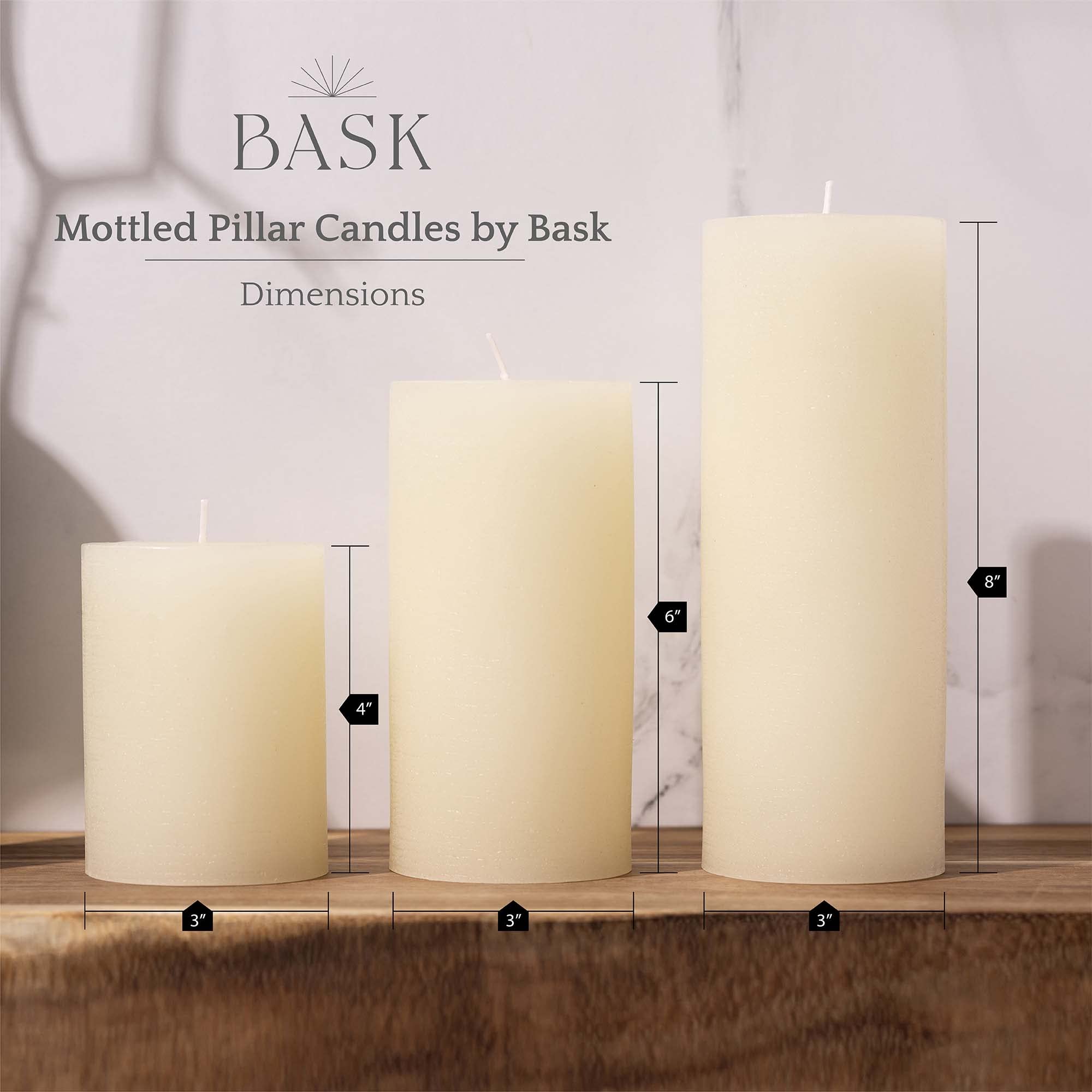 Bask mottled pillar candles 6-inch height for elegant mood lighting