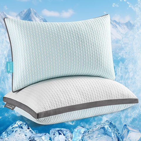 Baskbed cooling pillow cover shows temperature-regulating fabric for hot sleepers.