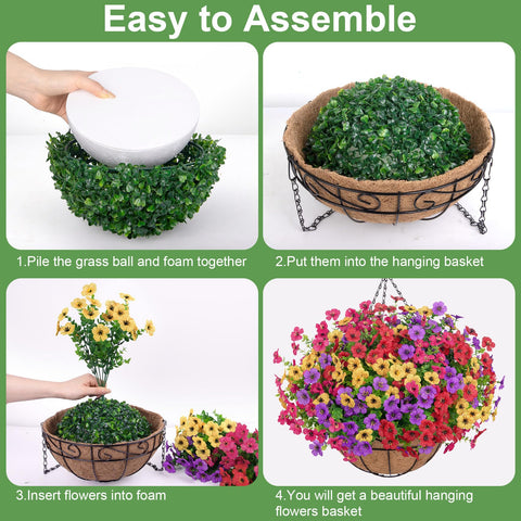 Bassion hanging flowers in rattan basket add natural charm with minimal upkeep.