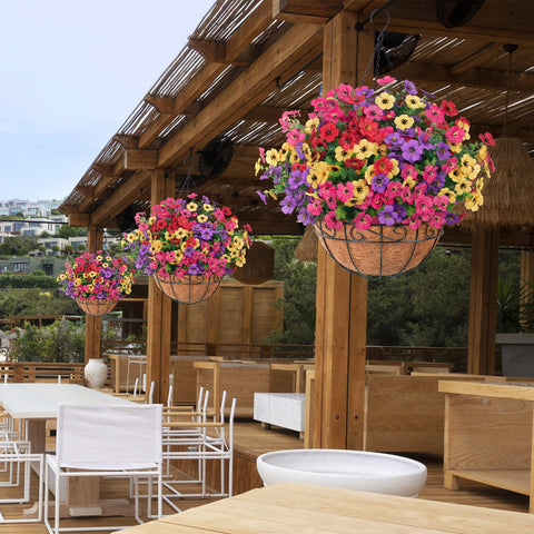 Bassion UV-resistant silk and plastic flowers resist wind and rain for seasons.