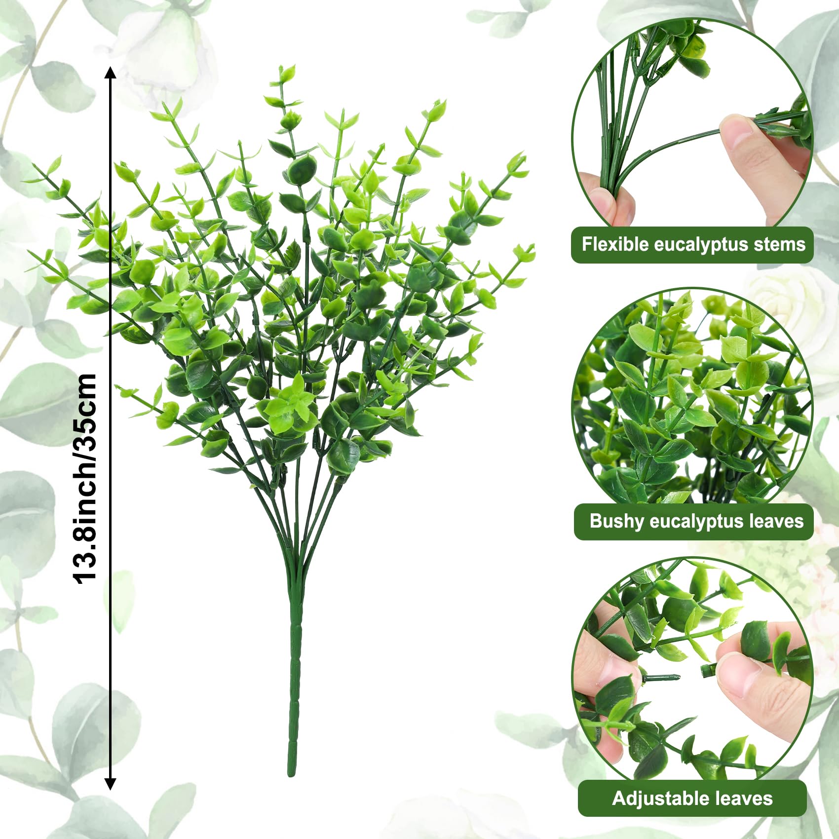 Bassion eucalyptus stems close-up reveals realistic texture.