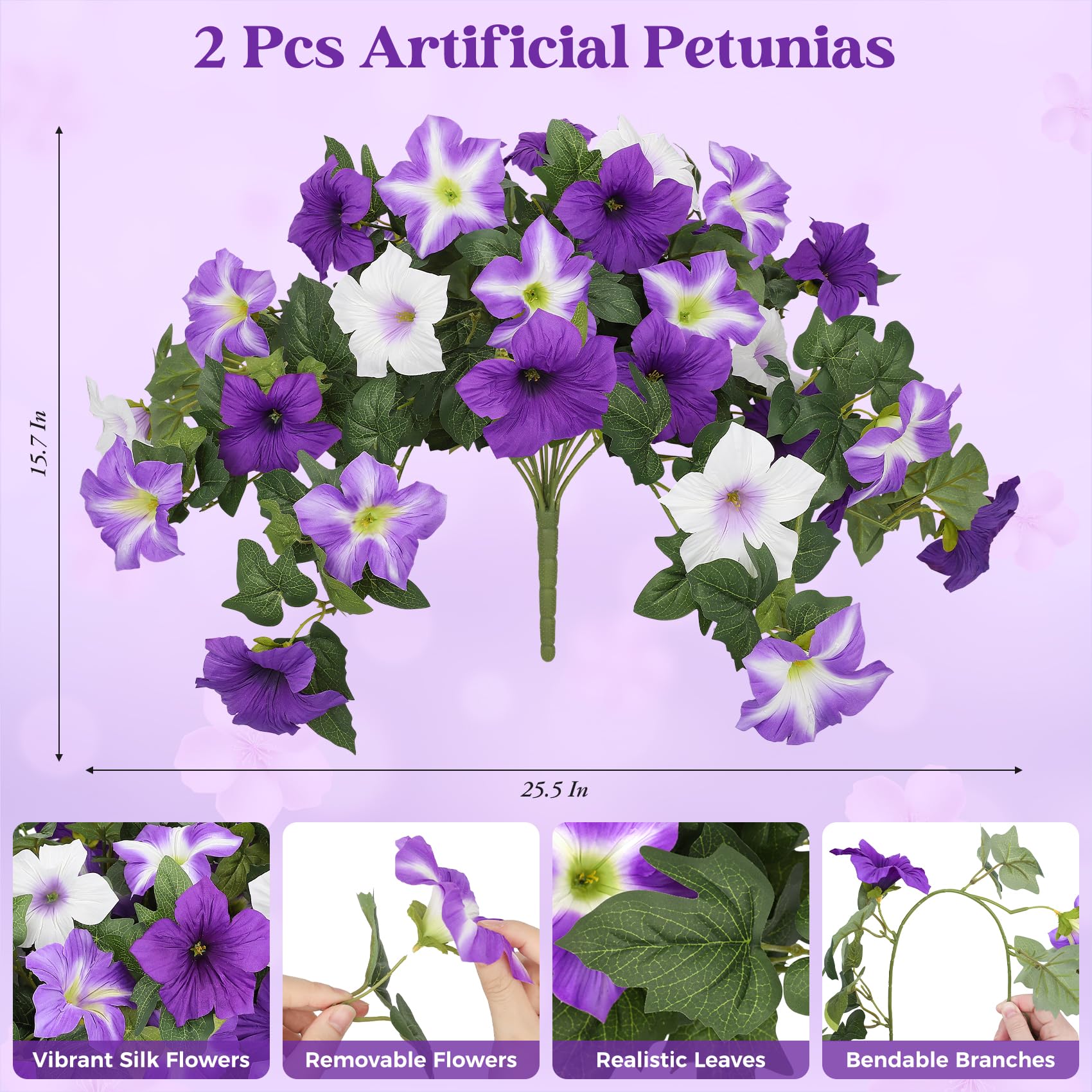 Bassion petunias close-up shows lifelike petals and fluffy leaves for realism.