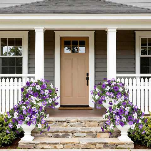 Bassion porch planter scene shows easy maintenance-friendly outdoor decoration.